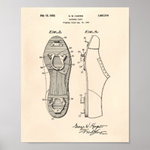 Poster Baseball Cleat 1928 Brevet Art Vieux Poivre