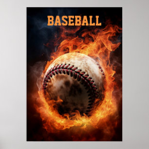 Poster Baseball de texte personnalisé en feu