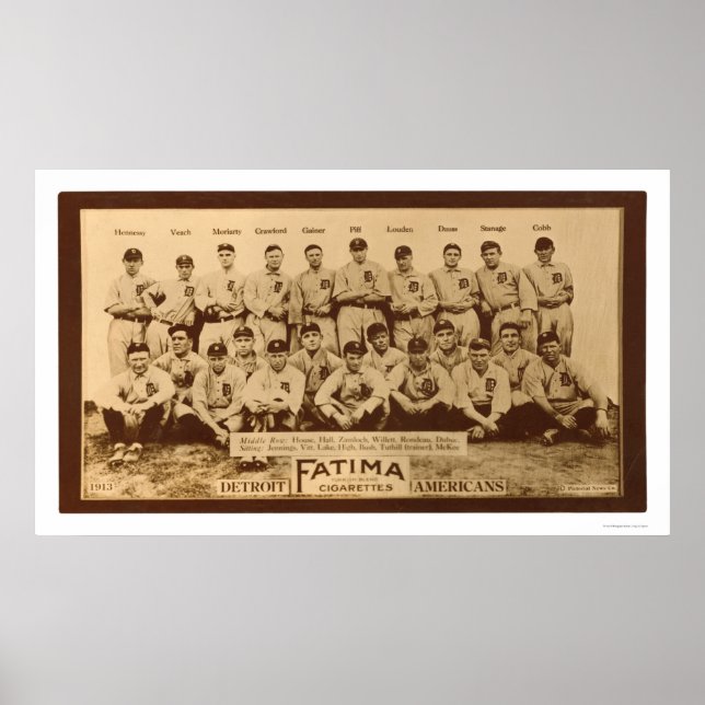 Poster Baseball des Tigres de Détroit 1913 (Devant)
