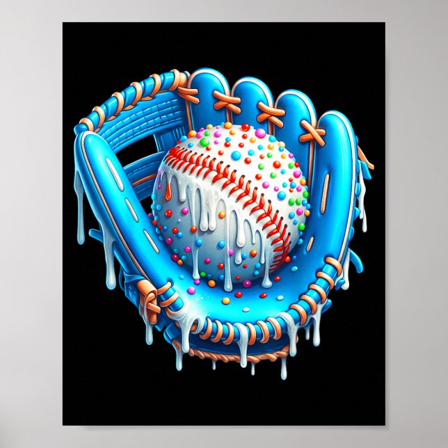 Poster Baseball Drip Ice Cream Glove With Sprinkles Ball  (Devant)