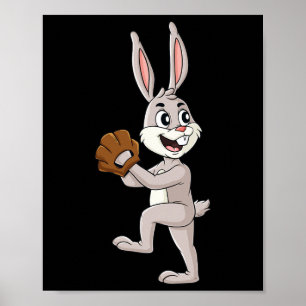 Poster Baseball Jour de Pâques Rabbin Pitcher Garçons Fil