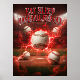 Poster Baseball Néon Vintage Répétition