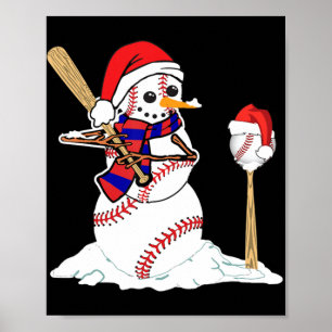 Poster Baseball Noël Snowman Jouer Baseball