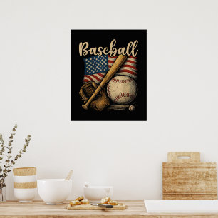 Poster Baseball Patriotique Drapeau Américain Sport Vinta