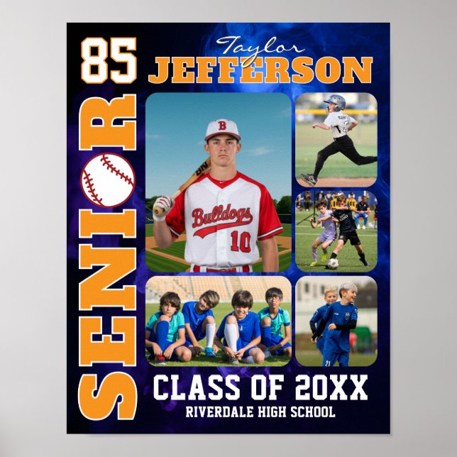 Poster Baseball Player Senior Night Sports Photo Collage (Devant)