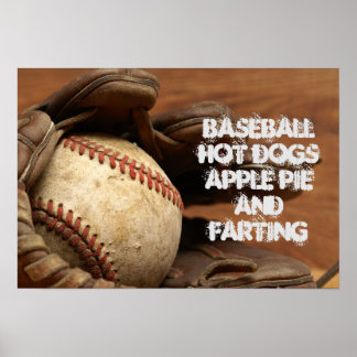 POSTER BASEBALL POMME PIE CHIENS CHAUDS ET FERMER
