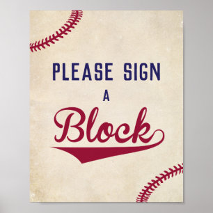 Poster Baseball S'il vous plaît signer un panneau de bloc