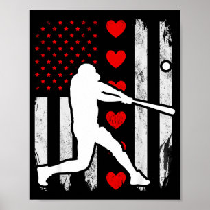 Poster Baseball silhouette cœur drapeau américain cœurs a