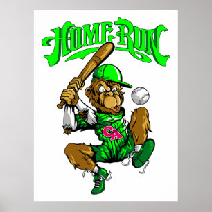 Poster Baseball Singe Coup de Circuit