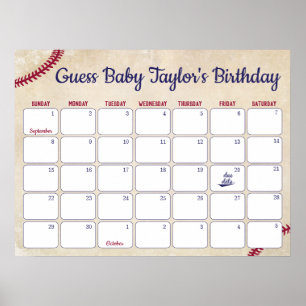 Poster Baseball Theme Baby Birthday Prédiction Calendrier