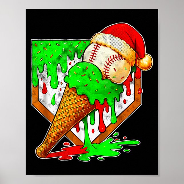 Poster Baseball Xmas Christmas Baseball Ice Cream Drip Bo (Devant)