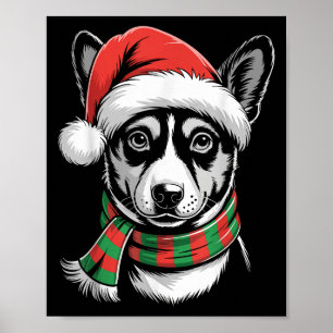 Poster Basenji Chien Noël Noël Chapeau Noël Écharpe Costu