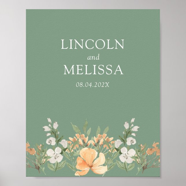 Poster Basil, Pêche et blanc Mariage Floral Couple (Devant)