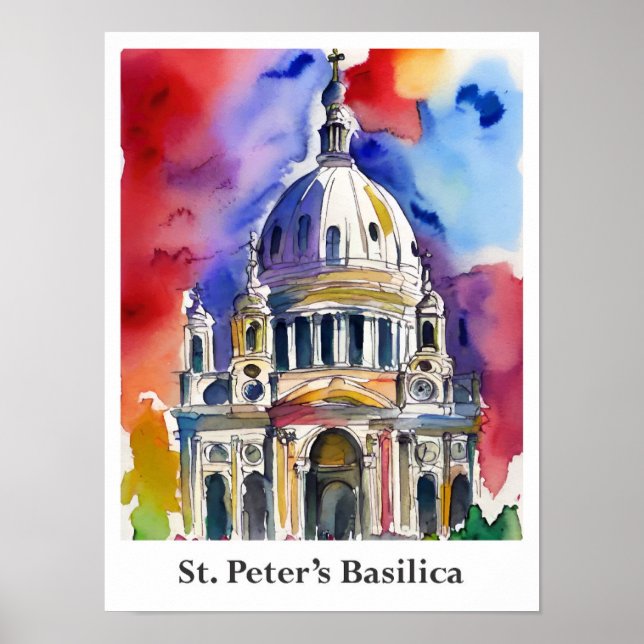 Poster Basilique Saint-Pierre Aquarelle du Vatican Voyage (Devant)