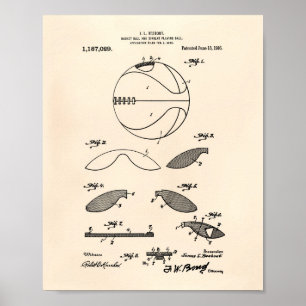 Poster Basket Ball 1916 Brevet Art Vieux Poivre
