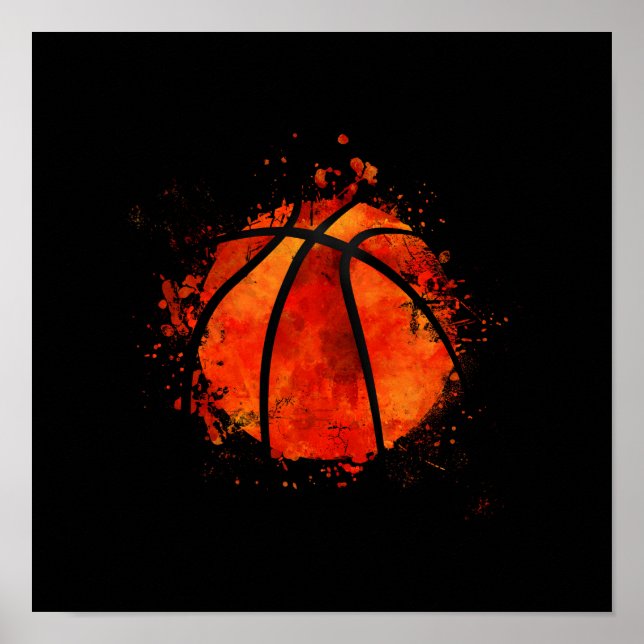 Poster Basket-ball Abstrait aquarelle art (Devant)