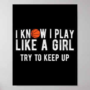 Poster Basket-ball amusant Jouer Comme Une Fille Ball