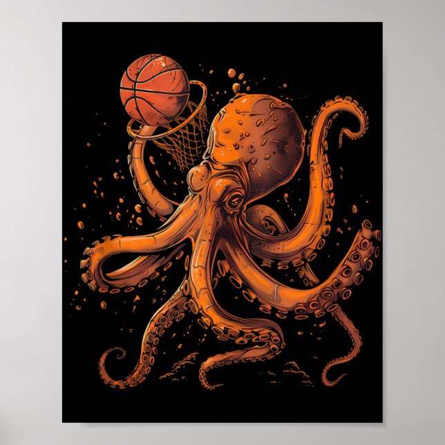 Poster Basket-ball Animal Art Octopus Basketball Lover Dr (Devant)