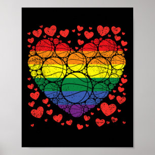 Poster Basket-ball Coeur Gay Retro Pride Drapeau LGBT-Q P
