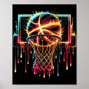 Poster Basket-ball coloré goutte couleur Splash Hoop Net