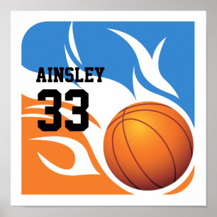 Poster Basket-ball flamand personnalisé bleu et orange