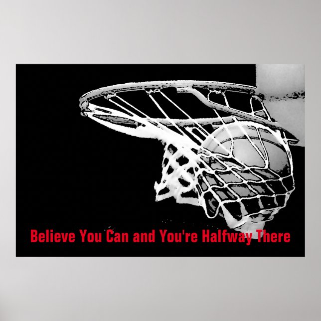 Poster Basket-ball Motivational Black White Red Arwork (Devant)