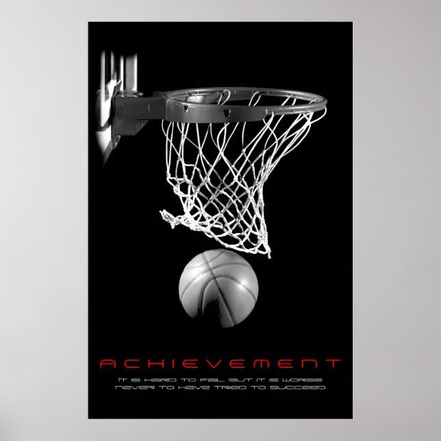 Poster Basket-ball noir blanc motivationnel (Devant)