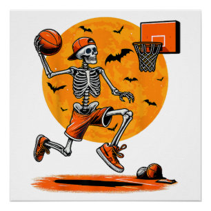 Poster Basket-ball squelette Halloween effrayant