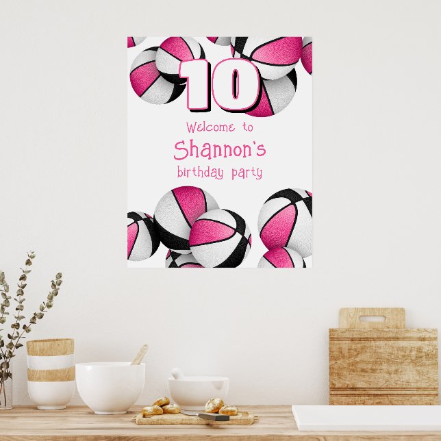 Poster basket noir rose filles fête d'anniversaire (Cuisine)