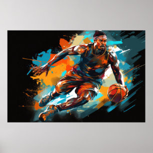 Poster Basketball Action Sport Peinture Art Abstrait