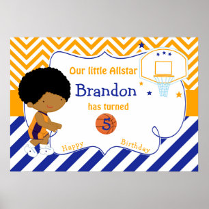 Poster Basketball African American Boy Anniversaire