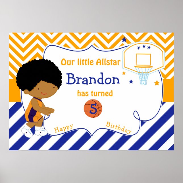 Poster Basketball African American Boy Anniversaire (Devant)