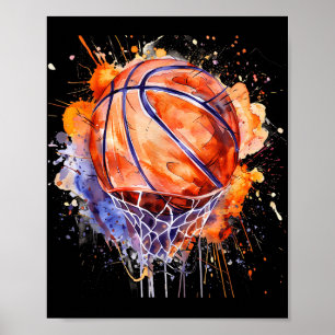 Poster Basketball Aquarelle Artework Basketball Hop Colo