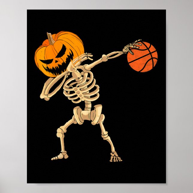 Poster Basketball Dabbing Skeleton Hommes garçons Hallowe (Devant)