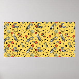 Poster Basketball game seamless pattern with doodle cute 
