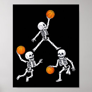 Poster Basketball Halloween Skeleton Dunking Dribble Boys