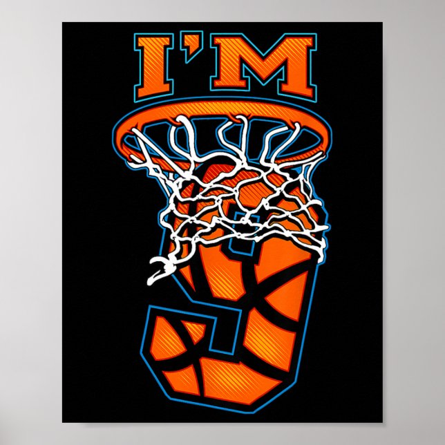 Poster Basketball Je suis 9 Garçon Fille 9e Anniversaire (Devant)