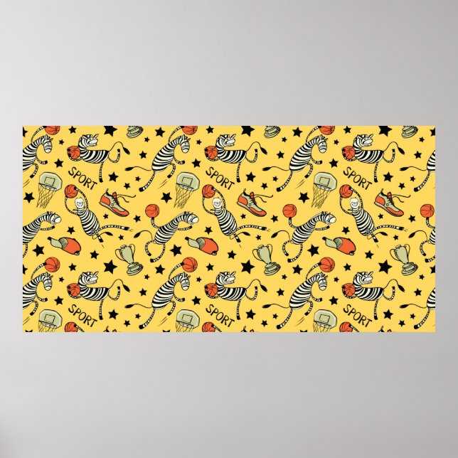Poster Basketball jeu sans couture motif avec doodé migno (Devant)
