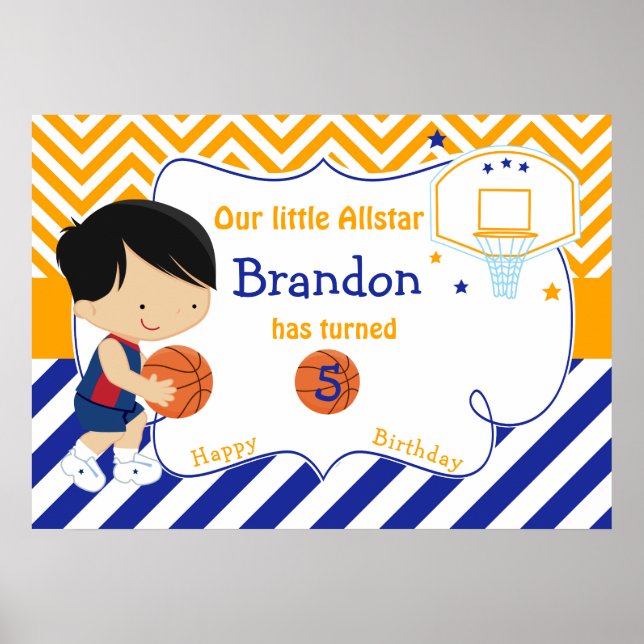 Poster Basketball mignonne Black Cheveux garçon Anniversa (Devant)