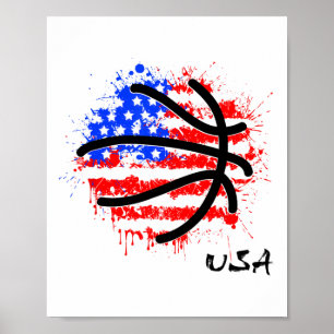 Poster Basketball Patriotique 4 Juillet Hommes Drapeau Am