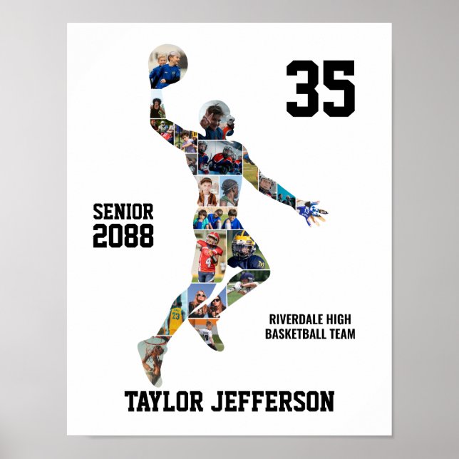 Poster Basketball Player Silhouette Sports Photo Collage (Devant)