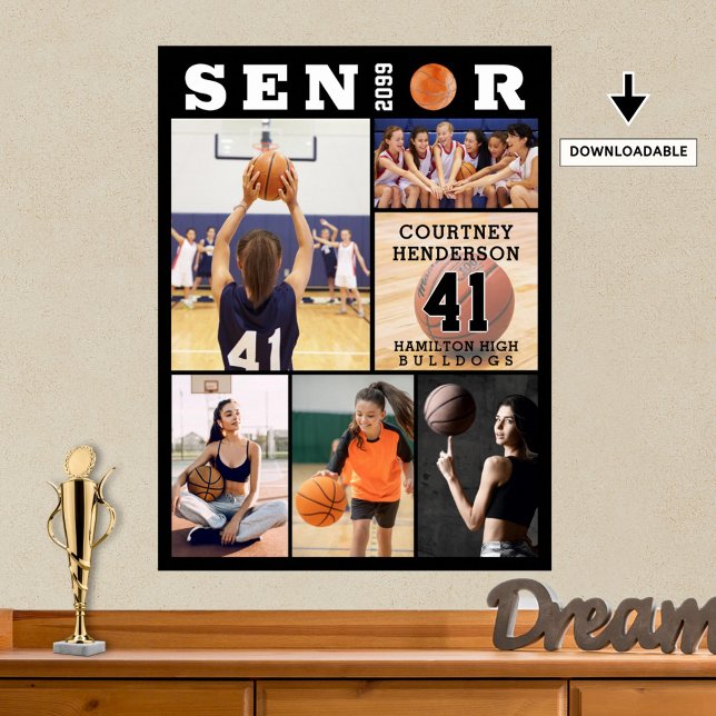 Poster Basketball Senior Graduation 6 Photo Collage (Créateur téléchargé)