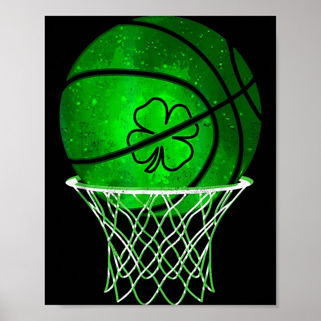 Poster Basketball Shamrock Lucky Clover Irish St Patrick' (Devant)