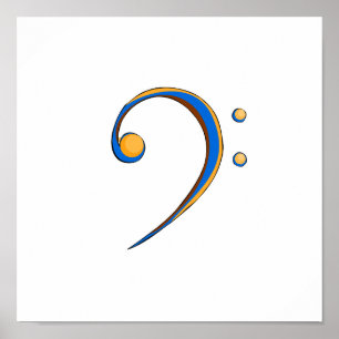 Poster Bass Clef Casual Style Orange and Blue
