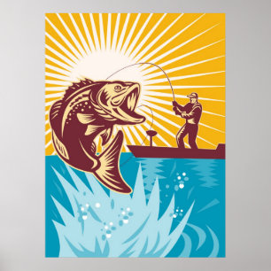 Poster Basse à grande bouche Poisson Voleur Pêcheur Bague