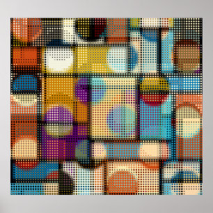 Poster Basse bâtisse en poly pixel, motif géométrique.