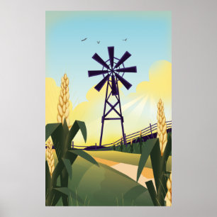 Poster Basse-cour et moulin à vent