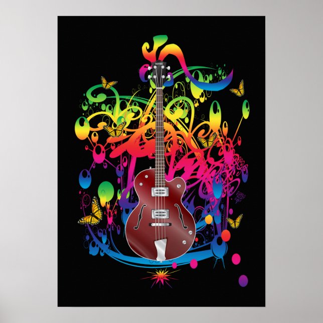 Poster Basse guitare couleur splash (Devant)