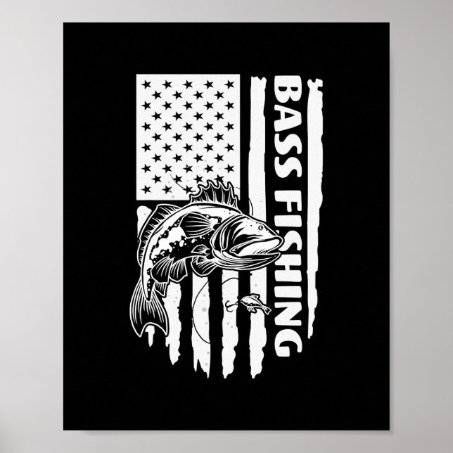 Poster Basse Pêche Big Bass Drapeau Américain Avec Pêche (Devant)
