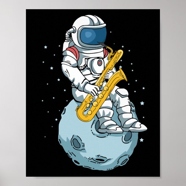 Poster Basse Saxophone Lecteur Astronaut Musicien Saxopho (Devant)